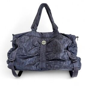 Lululemon Bon Voyage Rare Large Duffle Weekender Gym Bag Gray Print Yoga Pilates